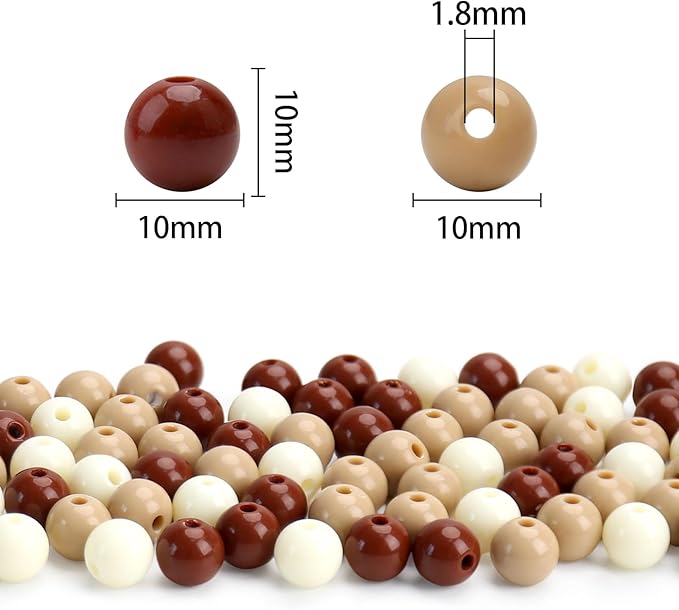 bonny boxx 200pcs 10mm mixed color acrylic round beads, assorted plastic loose gumball bubble gum beads bulk with hole for jewelry diy making crafting supplies (coffee series)