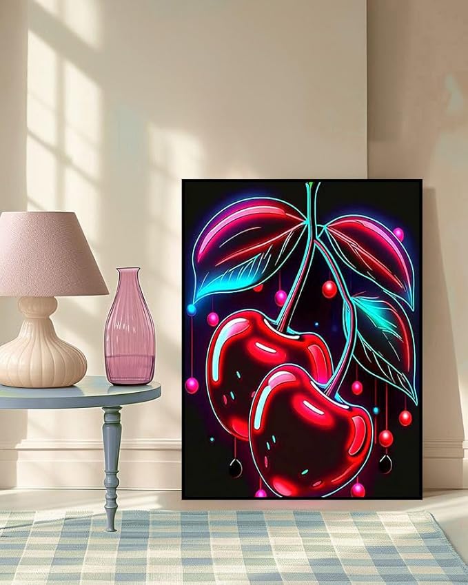 mrpwnle Cherry Diamond Art Kits for Adults Cherry Diamond Painting for Adults Beginners 5D Diamonds Painting DIY Round Full Drill Gem Art Crafts Kit Home Wall Decor Gifts 12x16inch