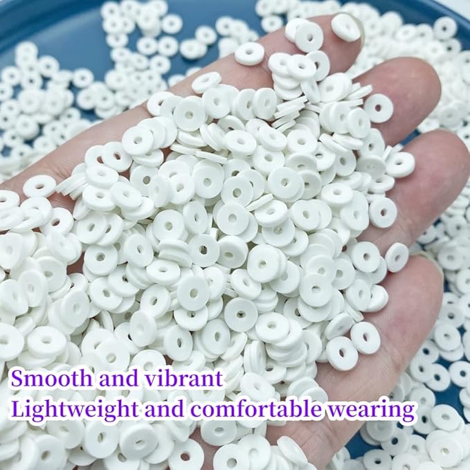 2000pcs Heishi Vinyl Beads Flat Round Polymer Clay Spacer Beads for Making Bracelet Necklace Earring Accessories DIY Handmade Craft(White, 6mm)