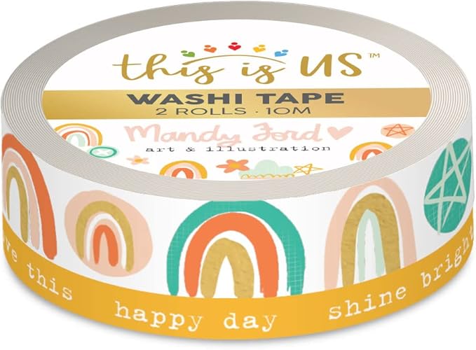 Paper House Productions This is Us Mandy Ford Set of 2 Foil Accent Washi Tape Rolls for Scrapbooking and Crafts - Rainbow Inspiration