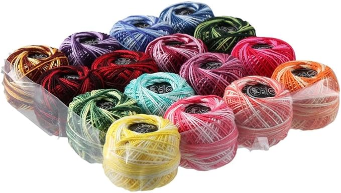 16 Rolls of Colorful Cotton Thread Ball Crochet Embroidery Rainbow Color Sewing Thread for Cross Stitch Crafts(Style 1)