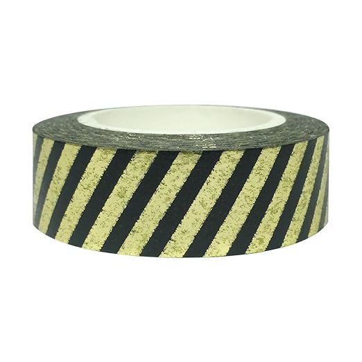 Wrapables Colorful Washi Masking Tape, Black and Metallic Gold Stripes