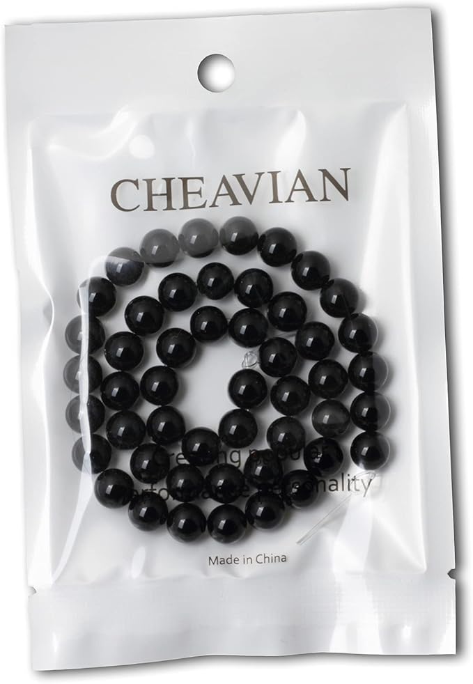 45PCS 8mm Black Smooth Polish Onyx Agate Gemstone Round Loose Beads for Jewelry Making 1 Strand 15"