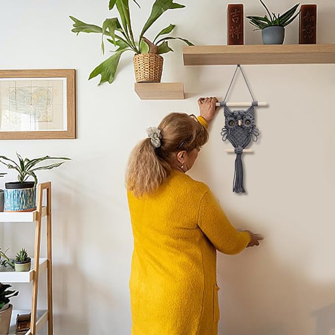 ORIGACH DIY Macrame Owl Wall Hanging Tapestry Kit Grey Cotton Handmade Macrame Owl Kit with Video Tutorials Boho Macrame Wall Hanging Decor Woven Ornament Gift for Bedroom Living Room