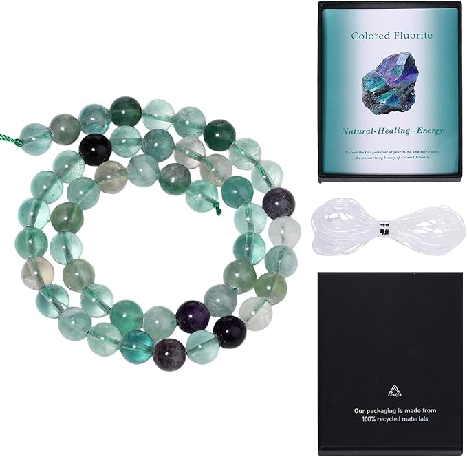 Song Xi 60pcs 6mm Natural Colored Fluorite Stone Beads for Jewelry Making, Gemstones Beads Bracelet for Necklace Earring Keychain, with Jewelry Box and Elastic for Christmas Wedding Birthday Gift