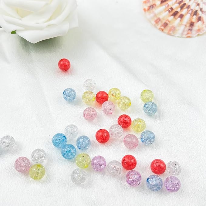 200pcs 10mm Acrylic Crackle Beads - Round Crystal Craft Beads with Hole for Jewelry Making - Mixed Colors