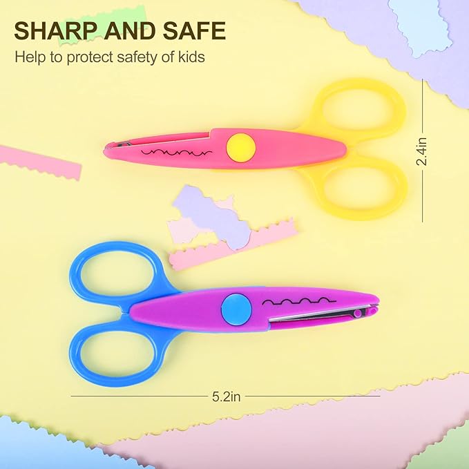 UCEC Craft Scissors Decorative Edge, Zig Zag, Kids Safety Design Pattern Scissors for Kids Toddler Adults, Crafting Scrapbooking Supplies for School, 6 Pack