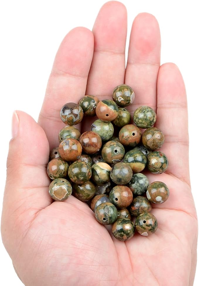 bymitel 90pcs natural crystal beads stone gemstone round energy healing loose beads with stretch cord for jewelry making bracelets anklets (rhyosite jasper, 10mm 90pcs)