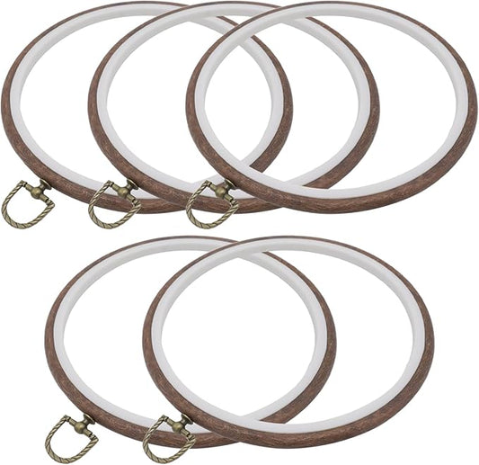 joyangy 5 pcs 8 inch embroidery hoops, round imitated wood cross stitch hoop rings for art craft sewing, circle display frame kits for embroidery handy diy ornaments decoration