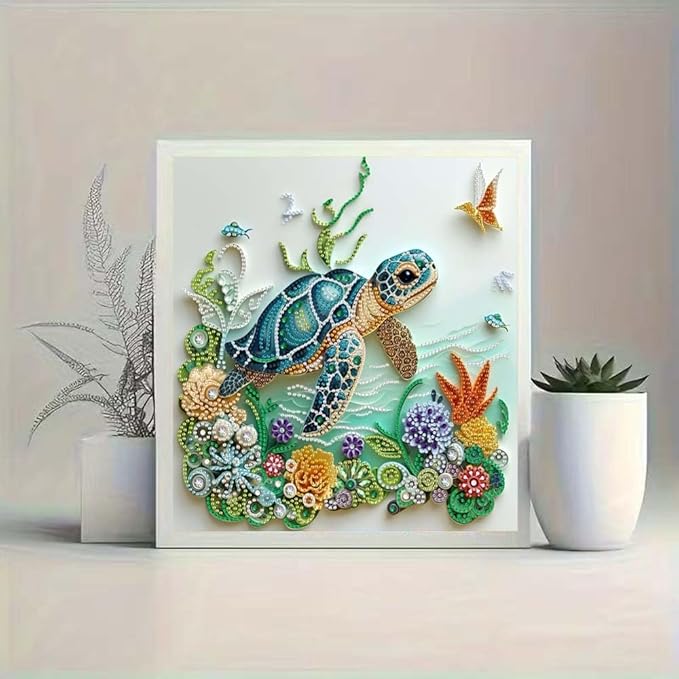 Sea Turtle Animal Diamond Painting Kits for Adults Beginner,DIY Special Shape Diamond Art Kits for Flower,Diamond Gem Art Crystal Rhinestones Painting Crafts Kits for Home Wall Decor 13.8 X 13.8Inch