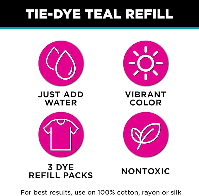Tulip One-Step Tie-Dye Kit , 3 Fabric Dye Refill Packs, Packs, Teal