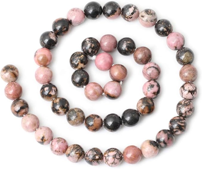 cheavian 45pcs 8mm natural black line rhodochrosite gemstone smooth round loose beads for jewelry making 1 strand 15"
