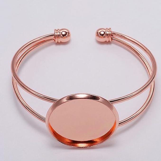 MIAO JIN 10 Pcs 25 mm Adjustable Round Cabochon Bezel Tray Blank Bangle for Crafting DIY Bracelets Making(Rose Gold)