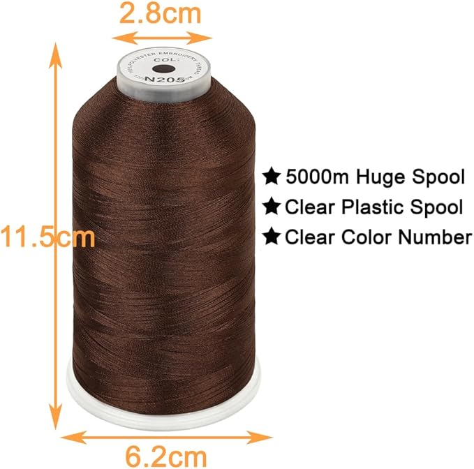 New brothread - Single Huge Spool 5000M Each Polyester Embroidery Machine Thread 40WT for Commercial and Domestic Machines - Dark Brown (Janome Color)