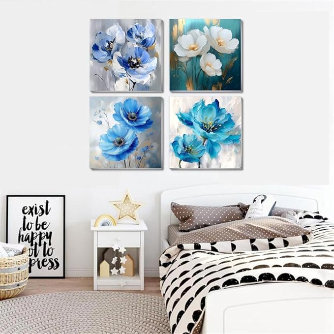 4 Pack Flowers Paint by Number for Adults Kids Framed, Easy Acrylic Adults Paint by Numbers Kits on Canvas with Paints and Brushes, Small Flowers Arts and Crafts Kits for Home Wall Decor (8 x 8 Inch)