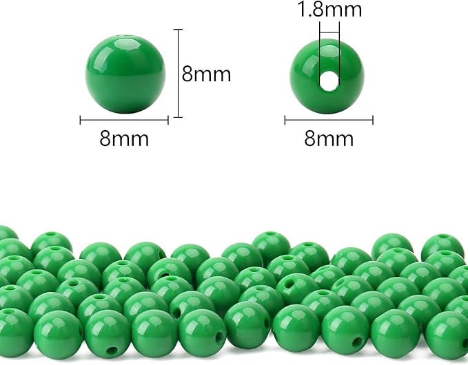 bonny boxx 500pcs 8mm smooth emerald acrylic round beads, plastic resin bubblegum balls chunky gumball beads for necklace and bracelet making, crafting supplies