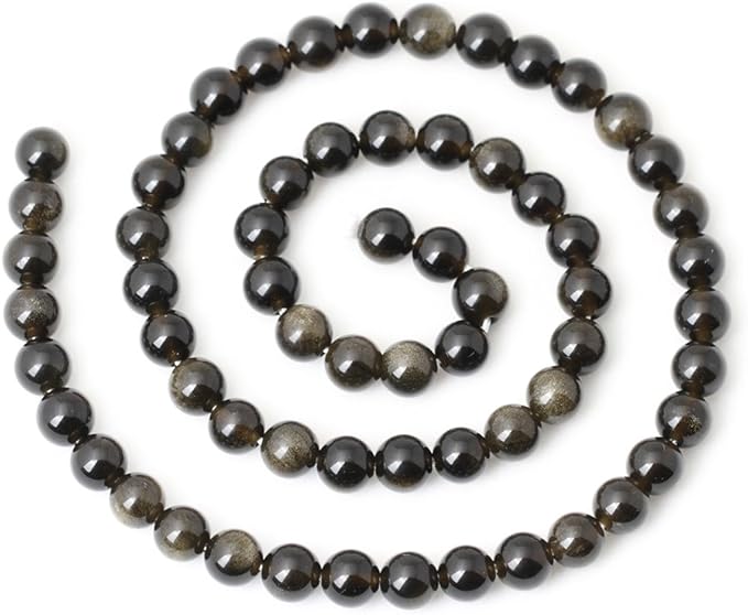 cheavian 60pcs 6mm natural golden obsidian gemstone round loose beads crystal energy stone healing power for jewelry making 1 strand 15"