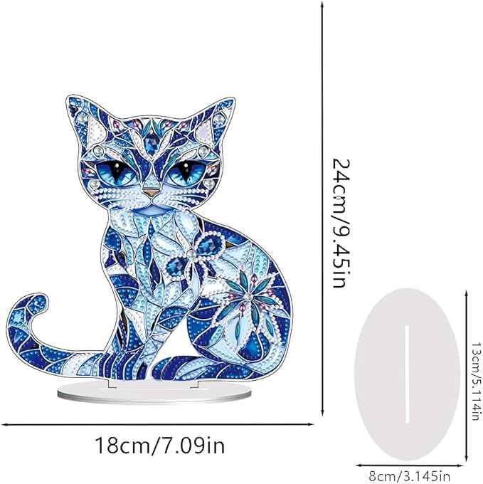hyzsj DIY Diamond Desktop Ornament Cat,Crystal Diamond Art Painting Tabletop Ornaments Single Sided,Ornament for Adult Beginner Home Office Decor Crafts Gift