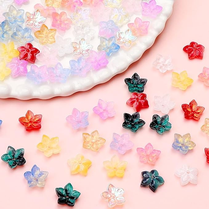60PCS Colorful Flower Glass Beads Bulk Jewelry Beads for Jewelry Making Supplies Flower Charms for Bracelets Floral Charm Necklace Bracelet Making Kit Bead Spacers with Hole Cute Flowers Bead Charms