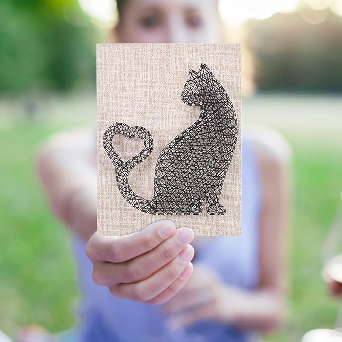 WEBEEDY DIY String Art Kit Cat Mitten Animal Craft Kit with Heart Pattern Creative Craft Kits for Adult Christmas Home Wall Table Decorations Gift