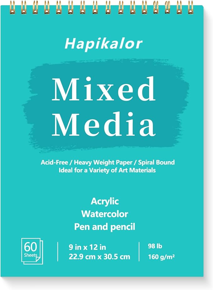 sketch book mixed media pad - 9" x 12" top spiral bound sketch pad, 60 sheets 98lb/160gsm acid-free drawing paper, art supplies sketchbook for drawing, sketching