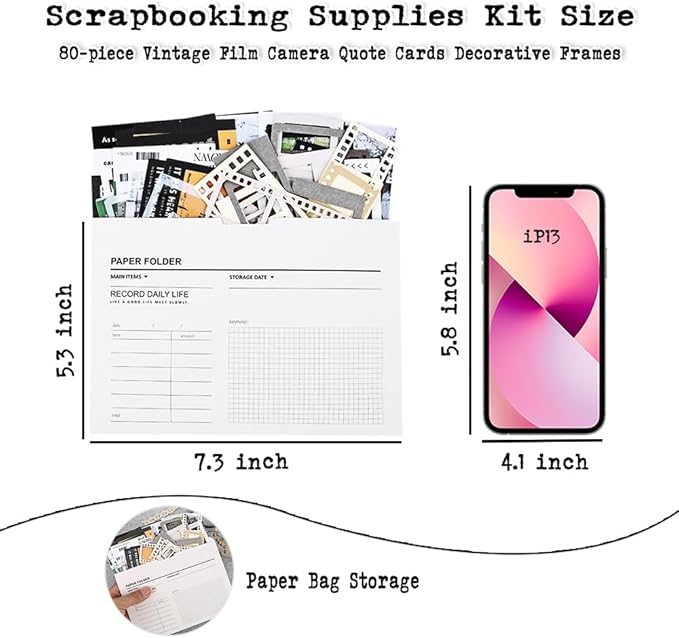 Diuhofart Vintage Scrapbook Supplies Kit, 80Pcs Diecut Film Strips Photo Frames Stickers for Junk Journal Supplies, Scrap Booking Materials, Quote Stickers for Journaling, Scrapbooking, Crafts Arts
