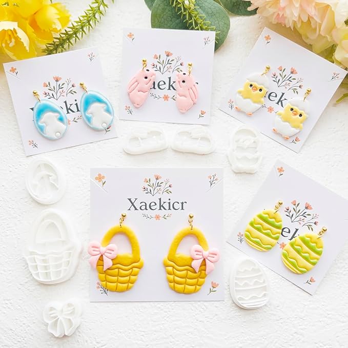 Easter Polymer Clay Cutters Set - 13pcs Sharp & Durable Bunny, Chick, Egg & Basket Shapes for DIY Earring Jewelry Making, Soft Clay Crafts & Spring Holiday Supplies
