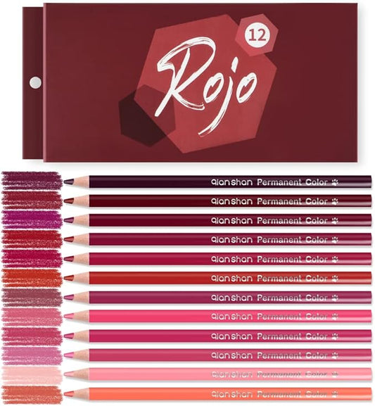 qianshan 12 Red Colored Pencils Oil Based Pre-sharpened Wooden Colored Pencil Set for Adults Coloring Books Drawing Sketching Art Supplies, No Duplicates