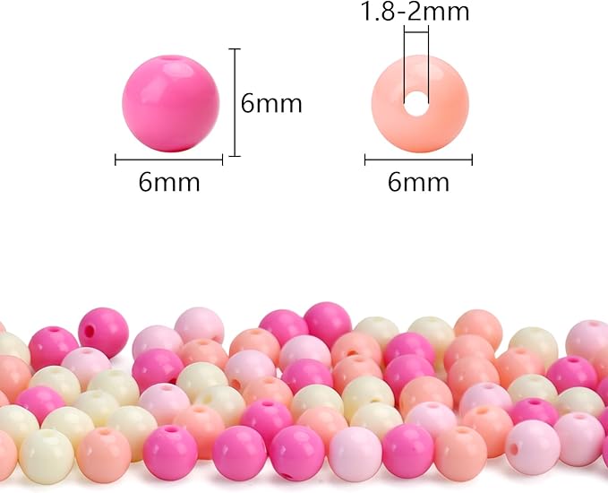 1000pcs 6mm mixed color acrylic round beads, assorted plastic gumball bubble gum beads with hole pastel loose beads bulk for jewelry diy making crafting supplies (pink series)