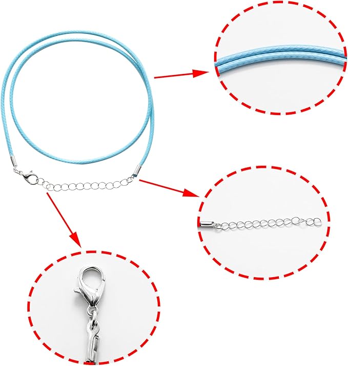 10 Pcs 2.0mm Leather Necklace Cords with Clasp,Waxed Cords,Necklace Ropes for Pendants and Jewelry Making(Turquoise)