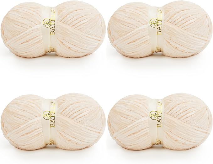 Velvet Chenille Yarn for Crocheting & Knitting 1440 Yards, Soft Thick Fluffy Bulky Blanket Yarn, 4 Pack of 10.5oz (Flesh Color)
