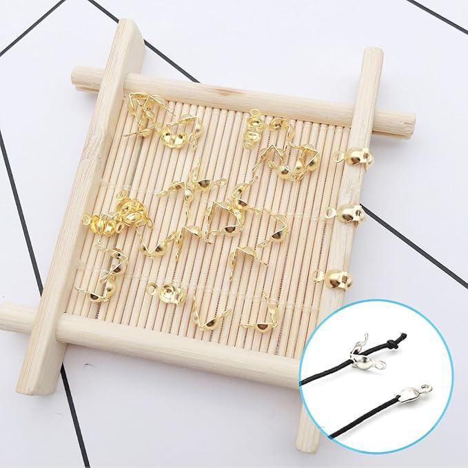 1400 Pieces Brass Tube Crimp Beads Wire Guardians Crimp Bead Knot Covers Bead Tips Knot Covers for DIY Bracelets Necklaces Jewelry Making Crafts Supplies(Gold)
