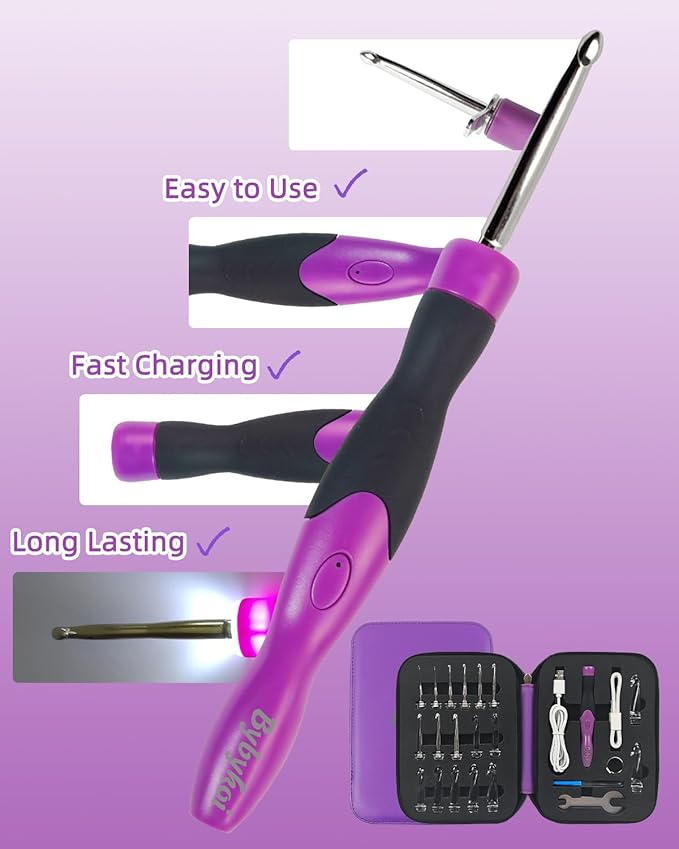 18 Sizes Lighted Crochet Hooks Set 2.0mm~14.0mm, Rechargeable Crochet Hook with Interchangeable Crochet Head, Light Up Crochet Hooks Set with 2 Levels Led for Beginner Knitting Kit Gifts