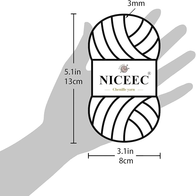 NICEEC 3 Skeins Soft Chenille Yarn Assorted Colors Blanket Yarn for Knitting Fancy Yarn for Crochet Weaving DIY Craft Total Length 3×85m (3×93yds, 3×50g)_Neutral Series