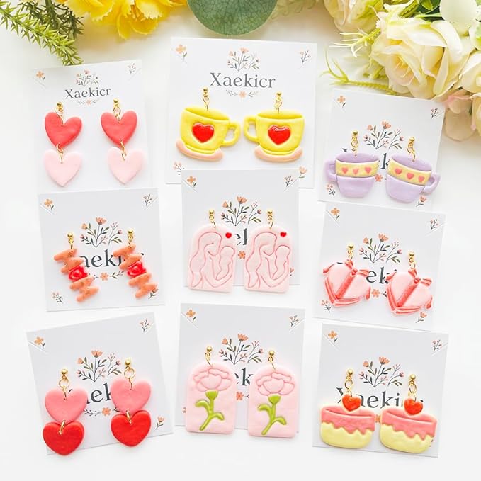 Mother’s Day Polymer Clay Cutters & Stamps Set - 12pcs Sharp & Durable Tea Cup, Cake, Heart, MOM & Silhouette Shapes for DIY Earring Jewelry Making, Soft Clay Crafts & Holiday Supplies