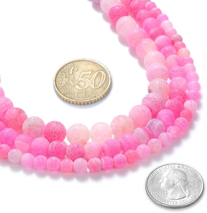 8mm Natural Rose Frosted Agate Gemstone Round Loose Beads Crystal Stone Bracelet Necklace Accessories Crafts for Jewelry Making DIY,1 Strand 15"
