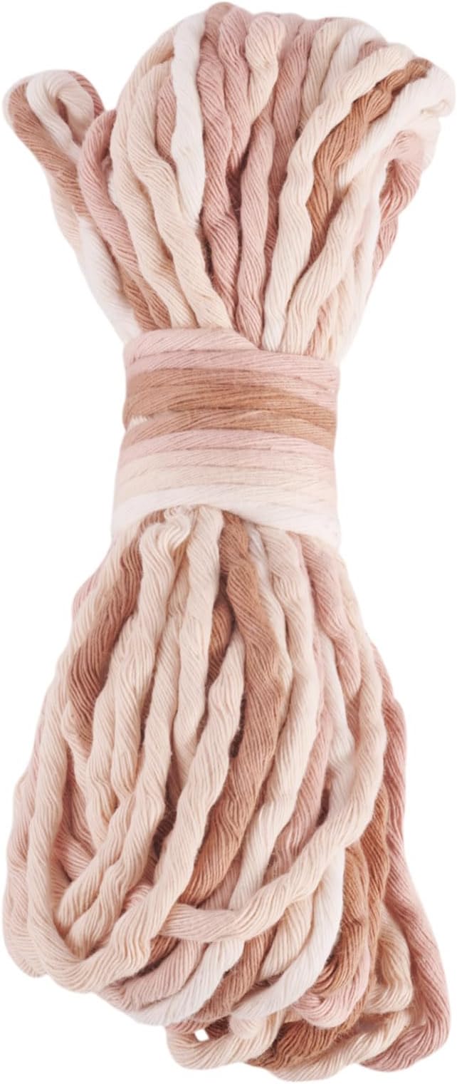 21.87 Yards Camel Single Strand Macrame Cord 3.5mm Gradient Colored Cotton Cord Colorful Twine Bohemia Soft Cotton Rope Yarn for DIY Crafts Knitting Crochet Wall Plant Hanger Home Project