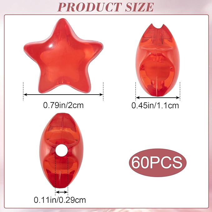 OIIKI 60PCS Acrylic Star Beads, Mixed Colors Star Loose Spacer Beads, Charming Flat Beads, Star Shaped DIY Supplies Bead Kits Bulk for Jewelry Making, Crafts - Big Style