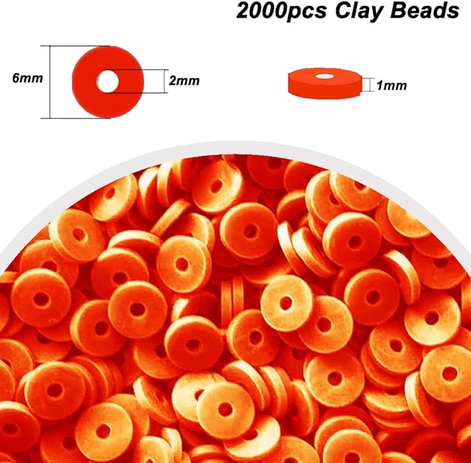2000pcs Orange Clay Beads for Bracelets Making - Heishi Polymer Flat Disc Spacer Clay Bead for Jewelry Earring DIY Crafts 6mm