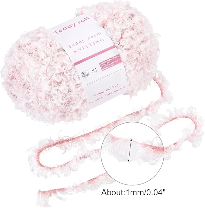MECCANIXITY Eyelash Yarn Fur Soft Fluffy Chunky Polyester Yarn Fuzzy Pale Pink for Crocheting Knit DIY Clothes Bag - 55Yard/50m, 3.53oz