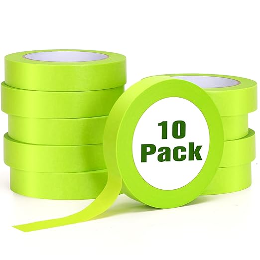 HongWay Masking Tape 1 Inch, 10 Rolls x 55yd (550yds in Total), Painters Tape for Painting Labeling Arts Crafts, Easy Removal, No Residue (0.94in Green)