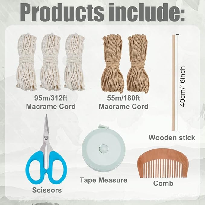 FREEBLOSS DIY Macrame Wall Hanging Kit Woven Tassel Tapestry DIY Cotton Rope Boho Wall Decor Macrame Kit with Instructions for Adults Beginners, 40cm/15.7" Wide