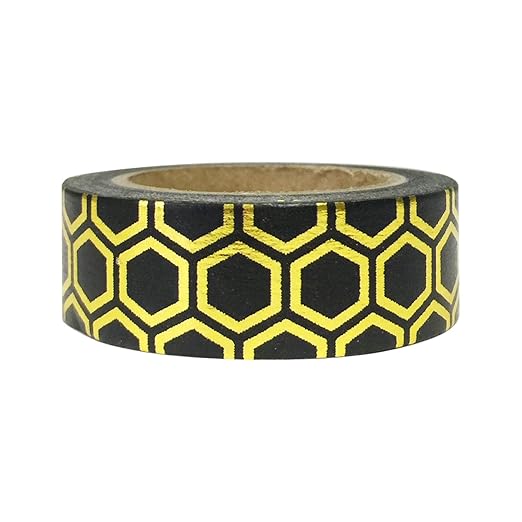 Wrapables Colorful Washi Masking Tape, Metallic Octagons Black and Gold