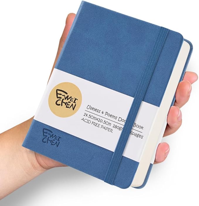 Hardcover 96Pages Blank Sketch Book for Drawing, Small 5.7x4.1 Pocket Journal Notebook for Travel, 180gsm Thick Paper Diary Notebooks for Work, PU Cover Memo for Writing. Dark Blue