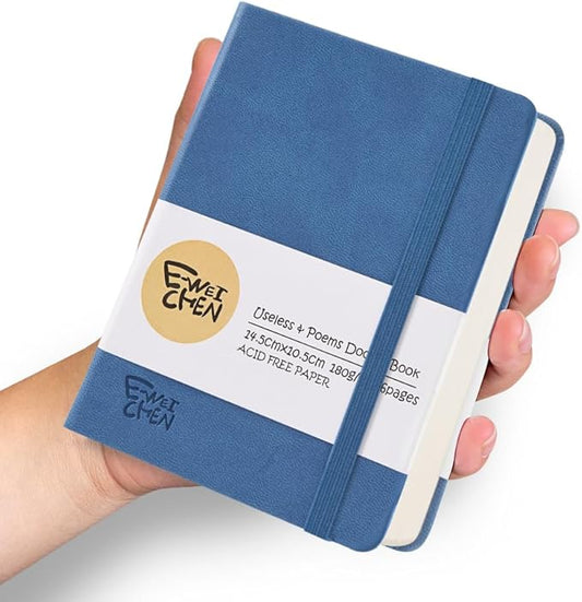 Hardcover 96Pages Blank Sketch Book for Drawing, Small 5.7x4.1 Pocket Journal Notebook for Travel, 180gsm Thick Paper Diary Notebooks for Work, PU Cover Memo for Writing. Dark Blue
