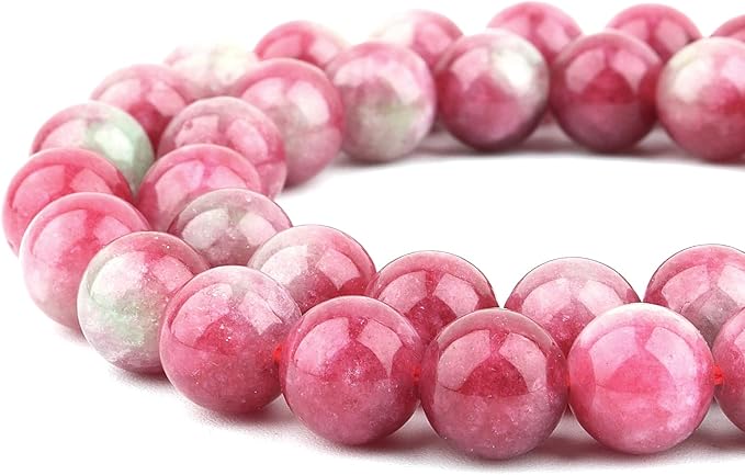 6mm Jade Stone Beads for Jewelry Making - Gemstone Round Loose Beads for Bracelets(58-62pcs, Watermelon Tourmaline)