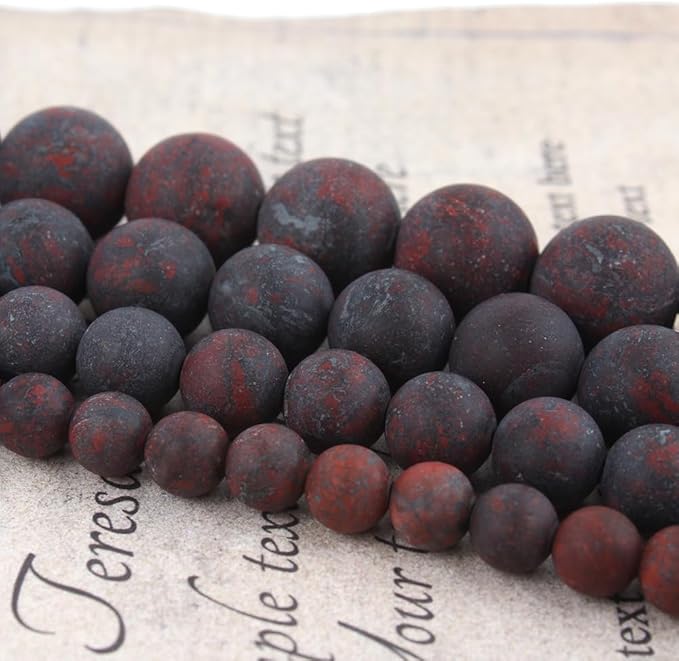 Stone Beads, 45pcs Matte Dark Red Garnet, 8mm Round Loose Beads for Jewelry Making, Bracelets, with Bag, String & Card