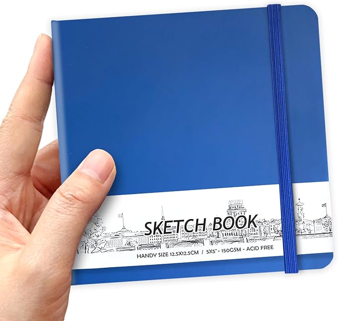 5" x 5" Hardcover Sketch Book,Small Mixed Media Sketch Pad,58 Sheets 150GSM Acid-Free Artist Drawing Paper,Travel Journal Blank Notebook for Adults Painting,Illustration,Art Supplies.Navy Blue