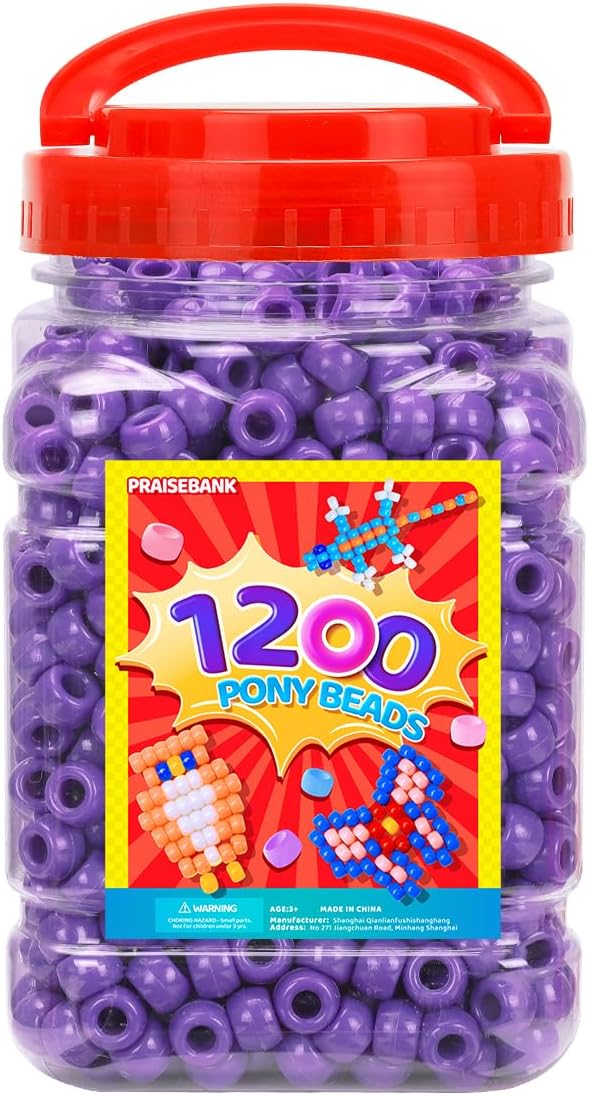 praisebank pony beads, 1200pcs 6x9mm, wholesale beads, bracelets jewelry making, arts & crafts(purple)