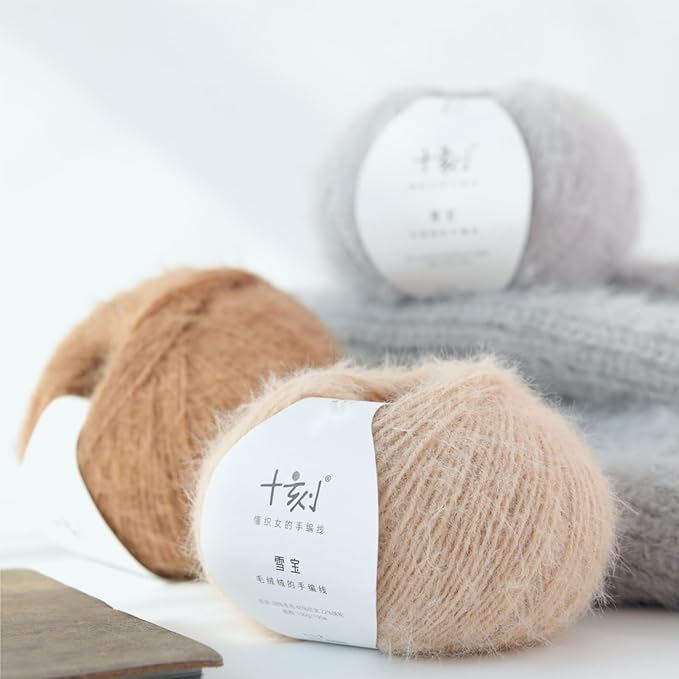 Snowbaby Wool Acrylic Blend Long Pile Yarn,(Worsted) Warm and Luxurious Fuzzy Yarn for Knitting and Crocheting DIY Hats Scarves Sweaters, 2 * 3.52oz/100g 207yds(02-Wheat)